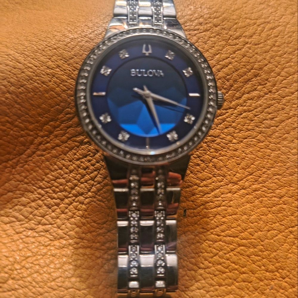 Bulova Silver Watch with Deep Blue Dial